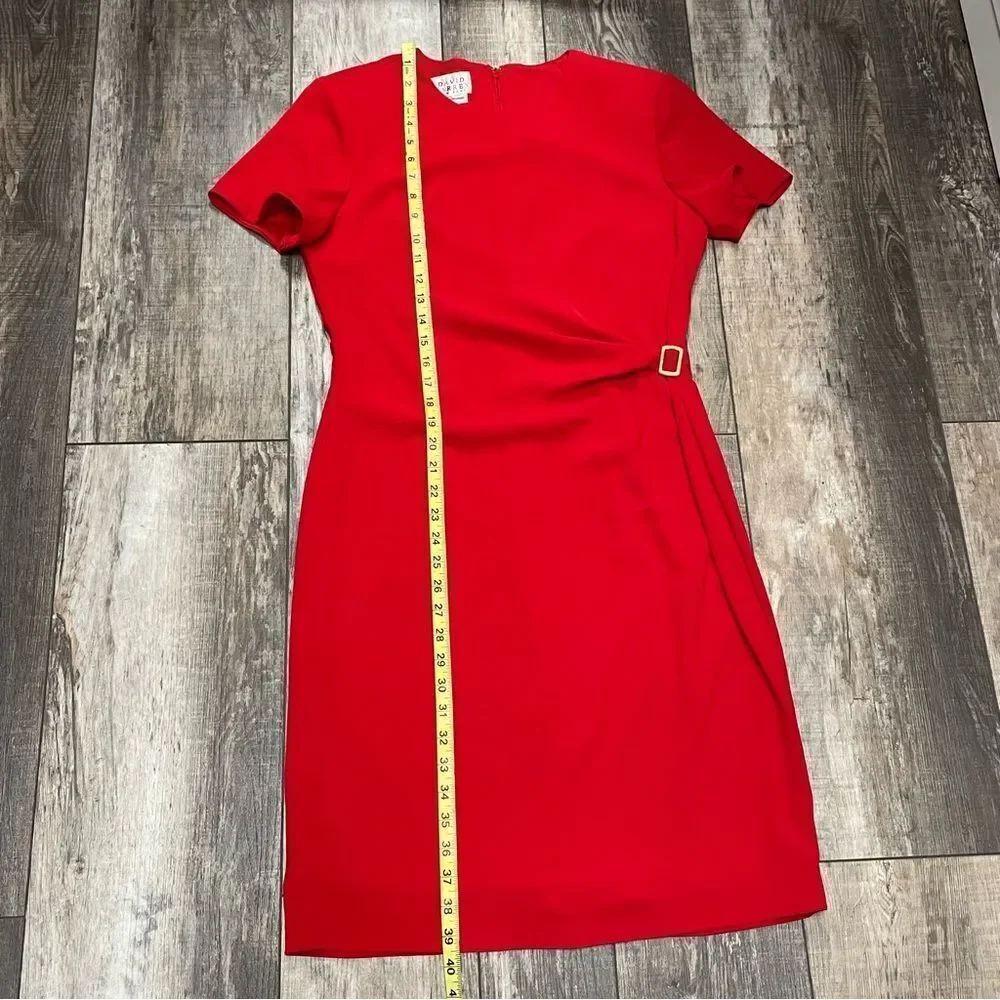 Vintage David Warren Short Sleeve MIDI Sheath Dress Red Size 10